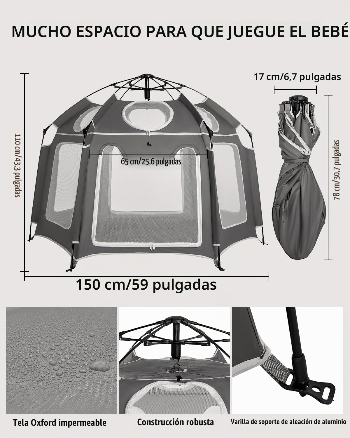 Patywaga 59 "Pop-Up Baby Playpen con toldo UV, tienda plegable...