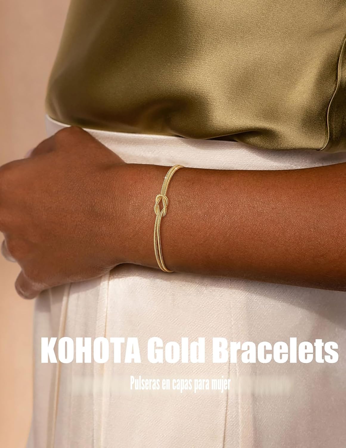 KOHOTA - Pulseras de plata y oro para mujer, chapadas en oro de 14...