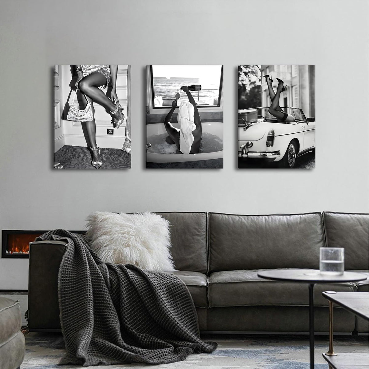 Kjarynax Arte de pared en lienzo en blanco y negro vintage con taco...