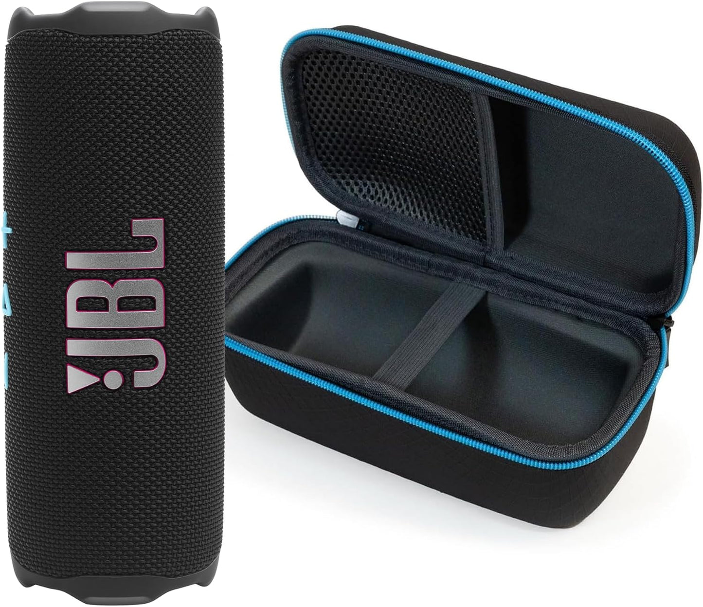 JBL Flip 7 (Azul) + Paquete con funda protectora rígida divvi! (Negro)
