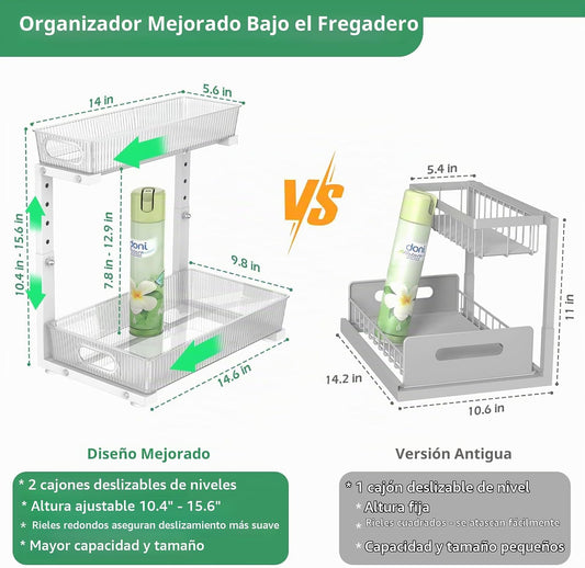 ADRIMER Organizador para debajo del fregadero, 2 paquetes, organiza...