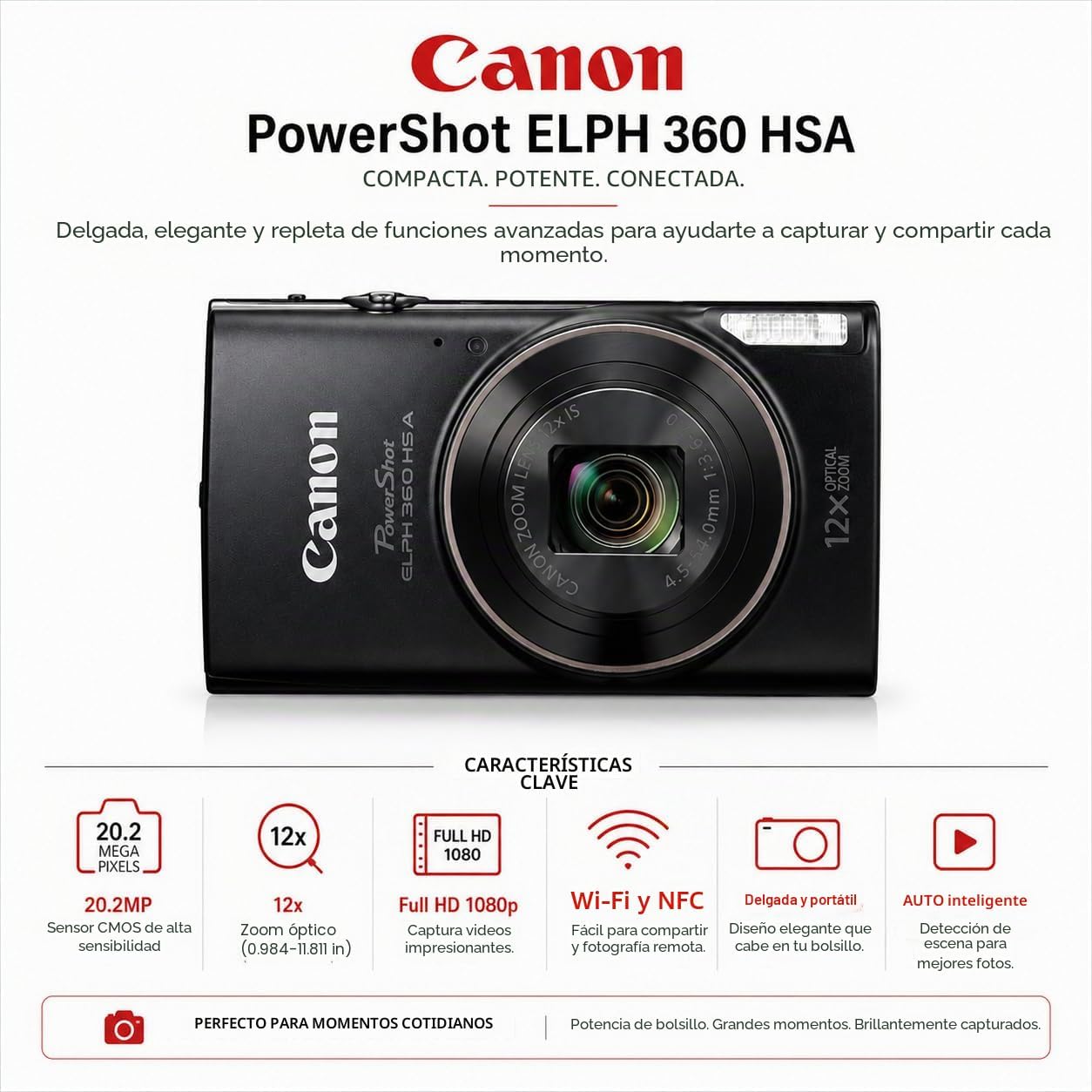 Canon PowerShot ELPH 360 HS - Paquete de cámara digital con tarjeta...