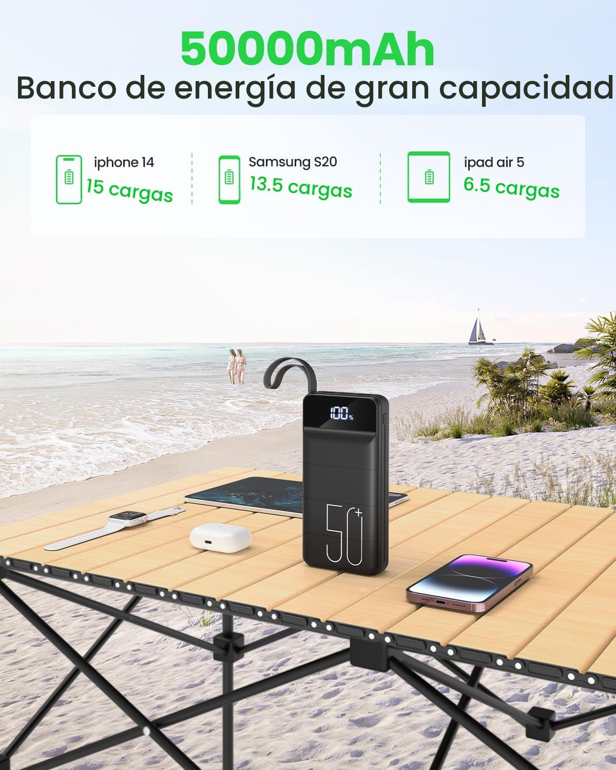 Banco de Energía de Carga Rápida 50000mAh - Cargador Portátil 22.5W...
