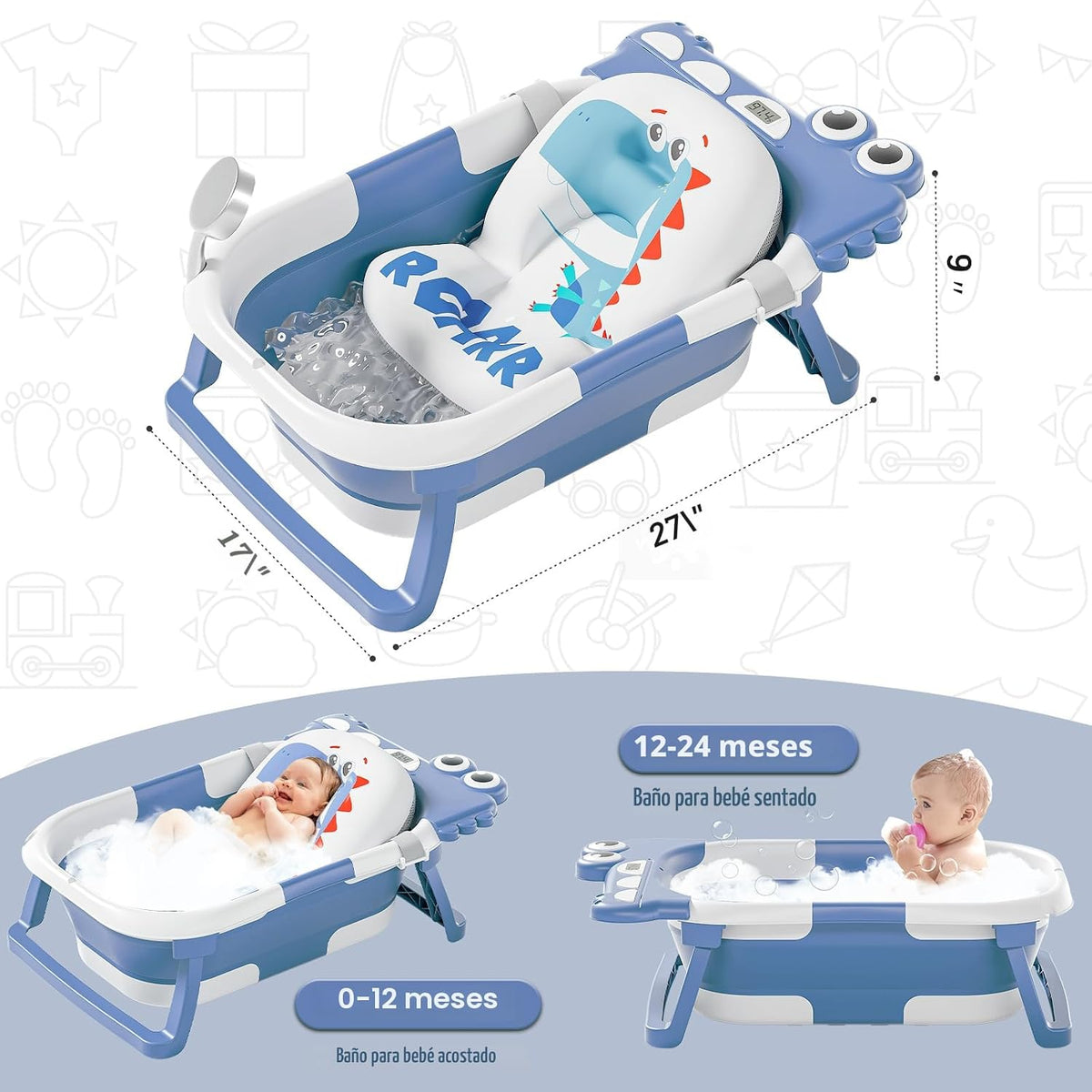 MoreFeel Bañera plegable para bebé recién nacido con termómetro y 1...