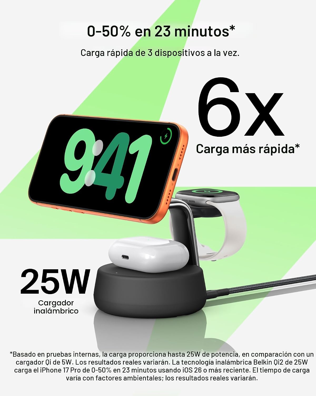 Belkin Cargador MagSafe compatible, estación de carga 3 en 1, Qi2.2...