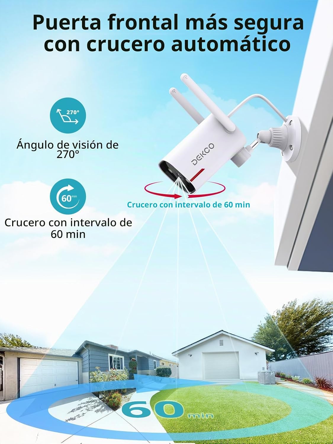 DEKCO Cámara WiFi 2K rotación panorámica 180° cámaras de seguridad...