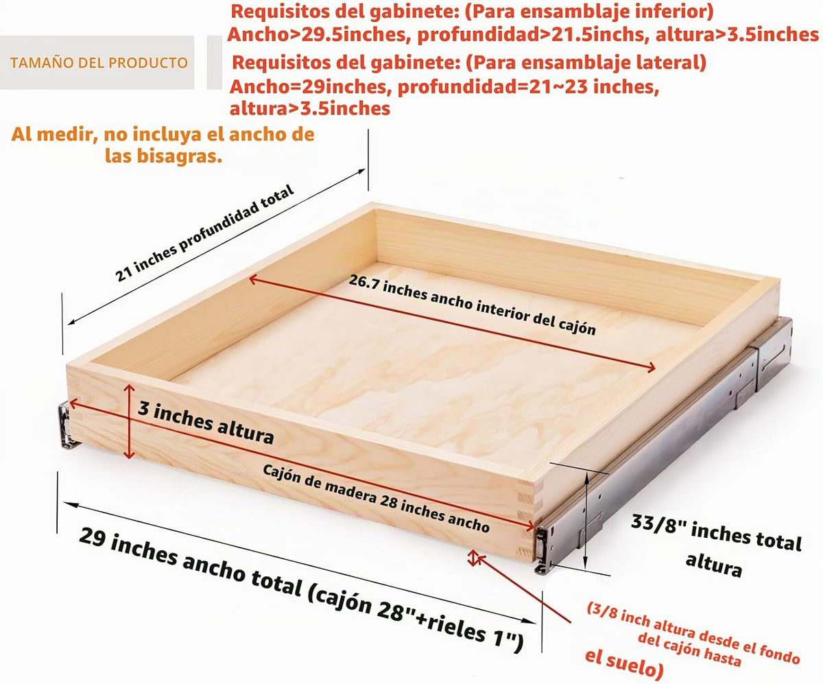 Mulush Organizador de cajones de madera de 29 pulgadas de ancho x 2...