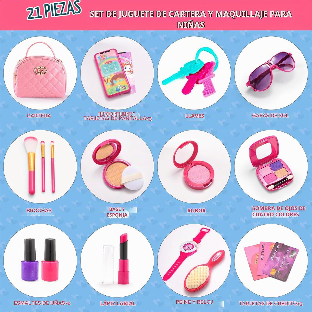 Bolsa para niñas pequeñas, kits de maquillaje para niñas de 4 a 5 a...