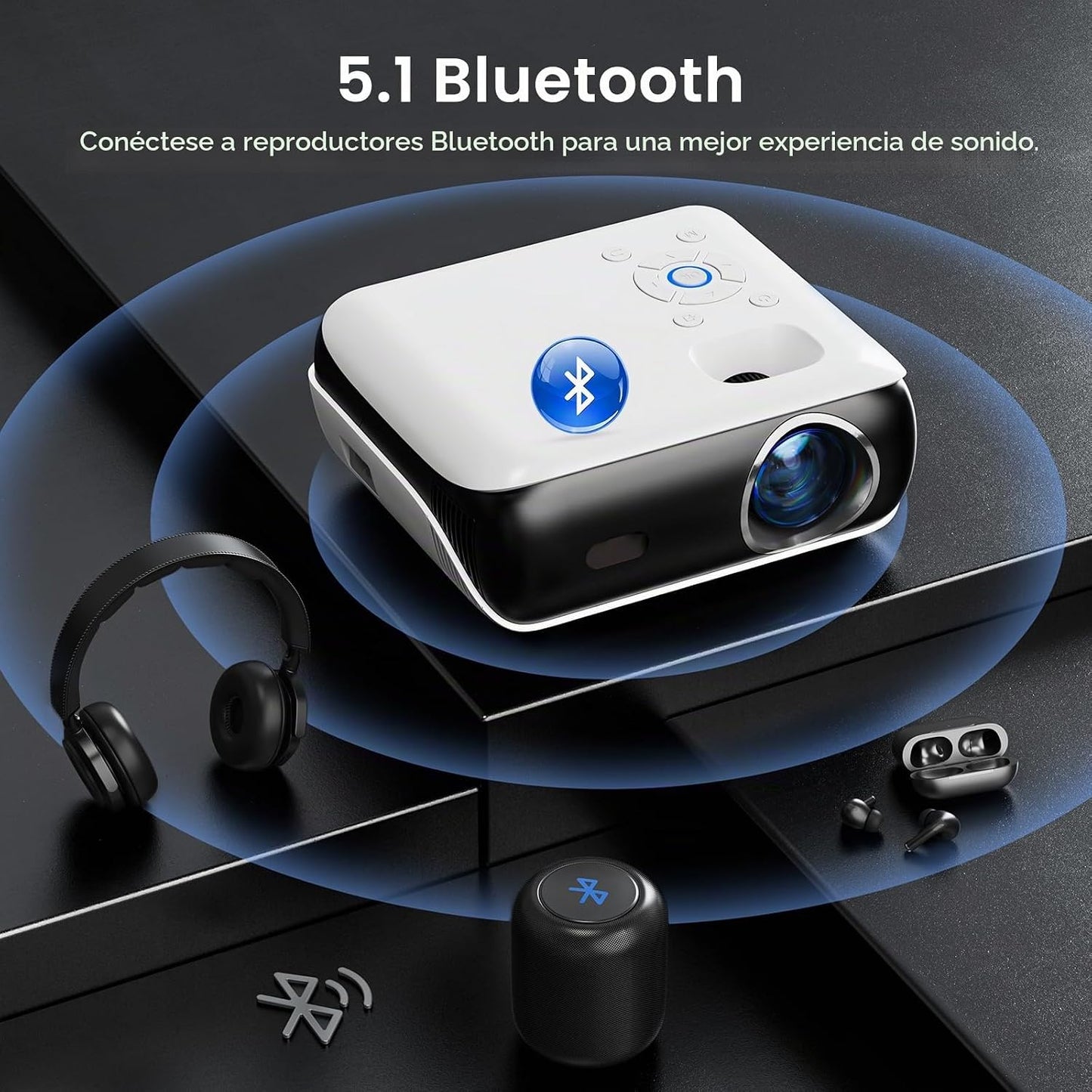 HAPPRUN Proyector inteligente para exteriores Native 1080P estándar...