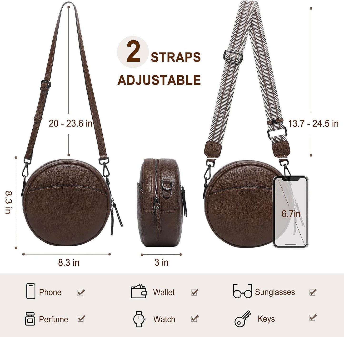 COOLCY Bolsos cruzados de cuero, bolso de hombro circular, bolso re...