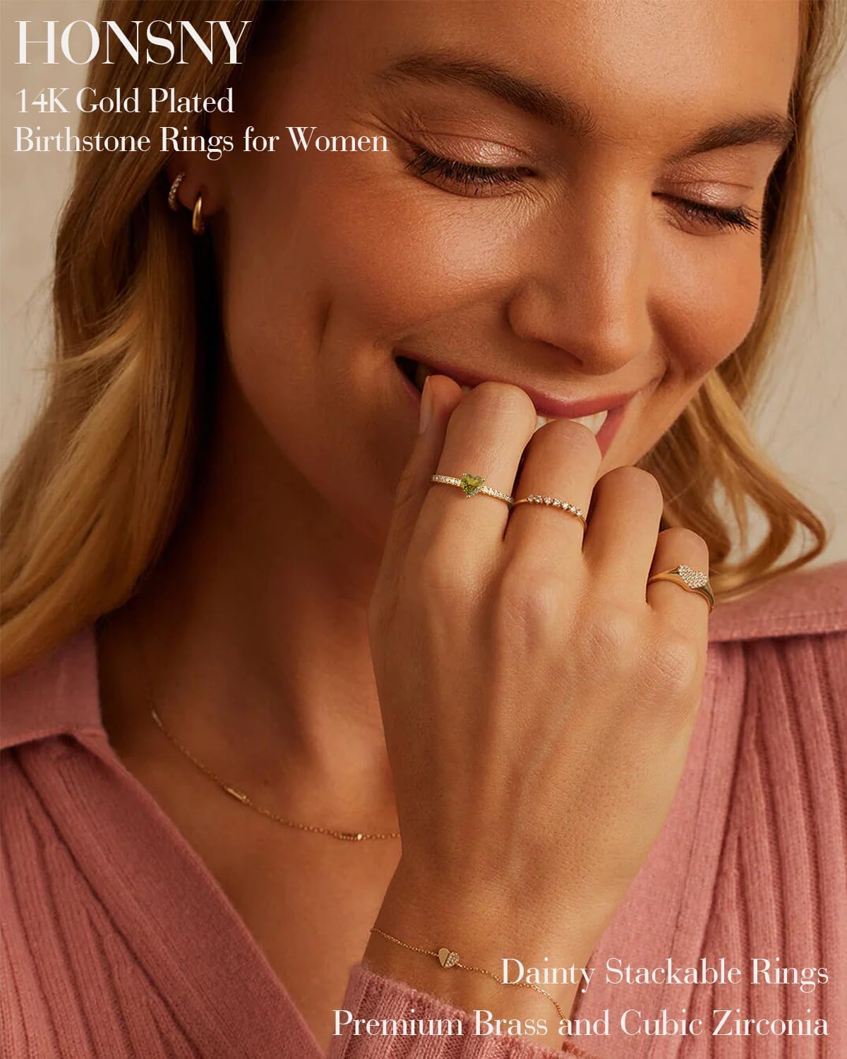 Honsny Anillos de oro con piedra natal de corazón para mujer, no se...