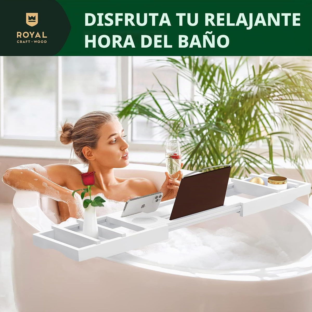 ROYAL CRAFT WOOD Bandeja de bañera plegable de alta calidad, bandej...