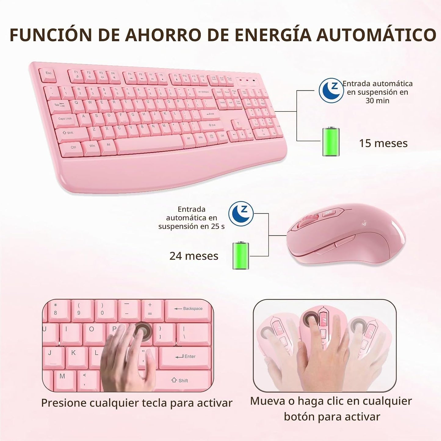 EDJO - Combo de teclado y mouse inalámbricos, USB Plug &amp; Play (...