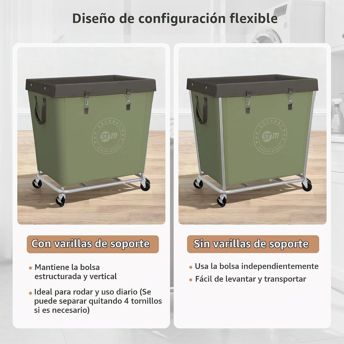 STORAGE MANIAC Cesta de lavandería comercial con marco de acero res...