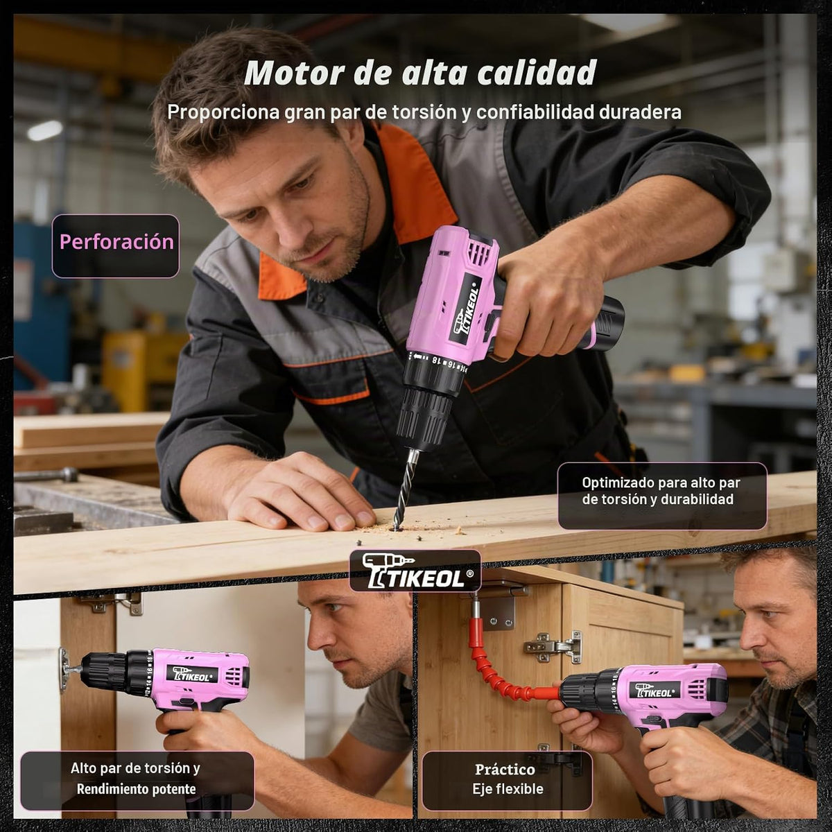 TIKEOL Juego de taladro inalámbrico de 12 V con batería y cargador,...