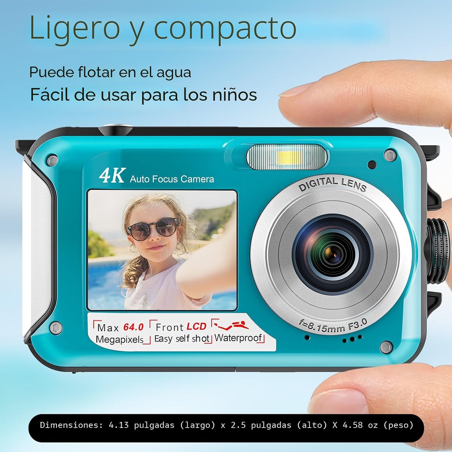 Cámara subacuática 4K, cámara impermeable de 16 pies, pantalla dual...