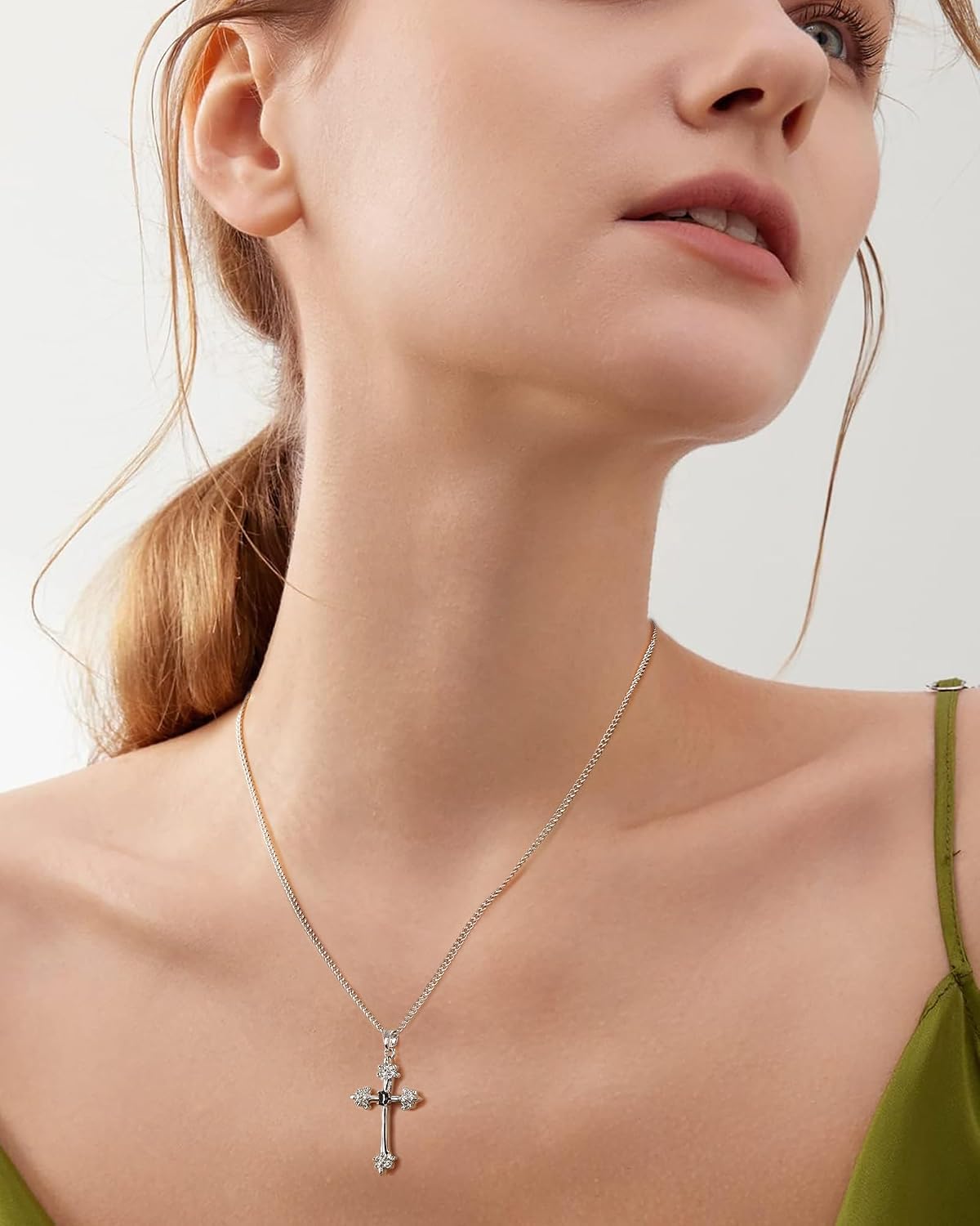 Collar de cruz ACECHA para mujer | Collar colgante de fe de plata c...