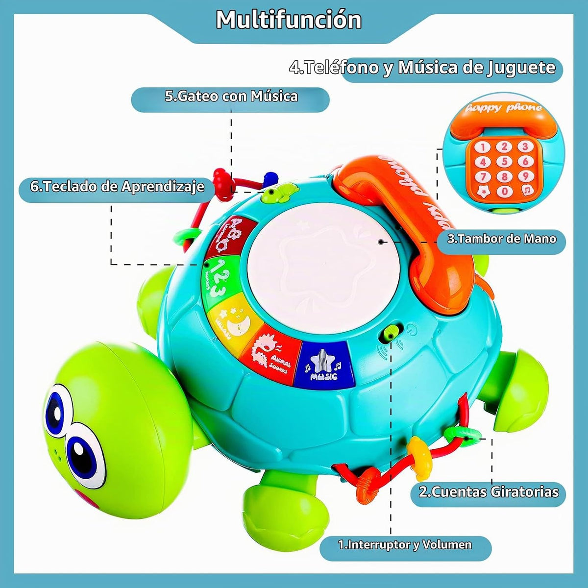 Juguetes para bebés de 6 a 12 meses, tortuga musical para gatear, j...