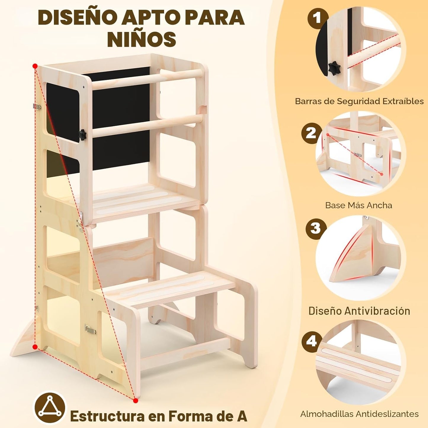 Taburete de cocina para niños pequeños, torre plegable 4 en 1 con p...