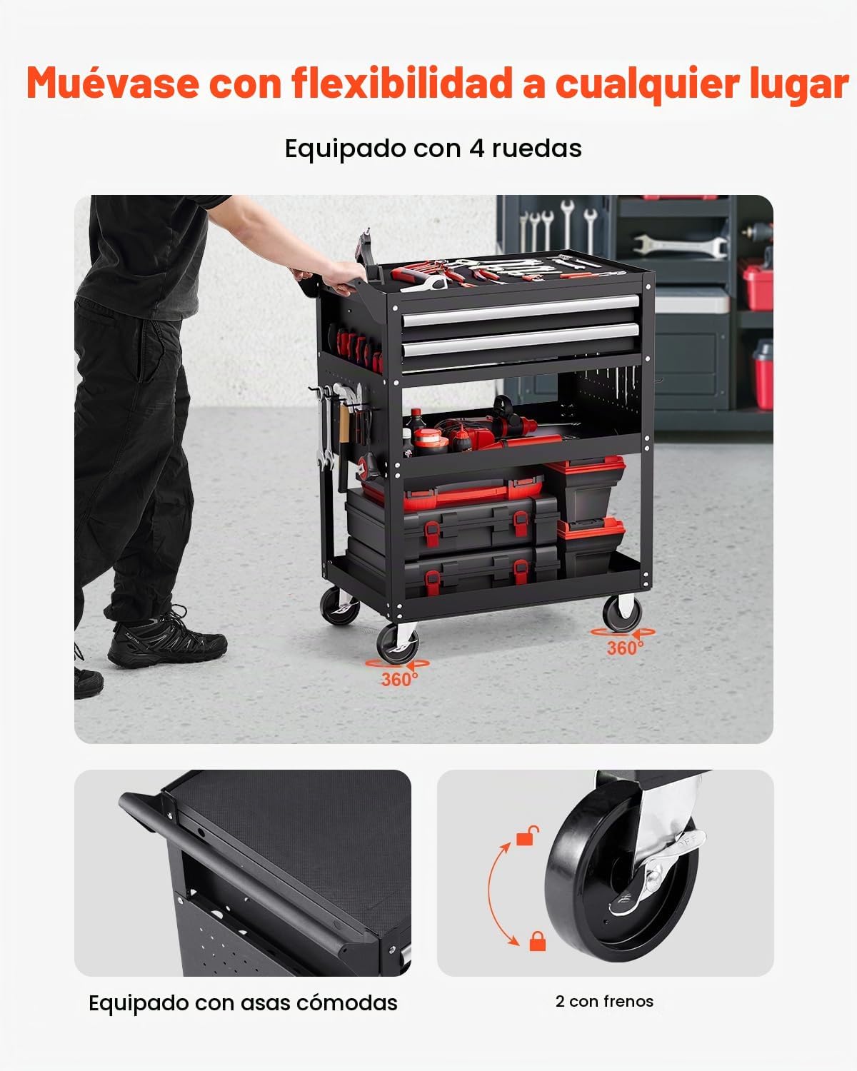VEVOR Carrito de herramientas de 5 niveles con ruedas, capacidad de...