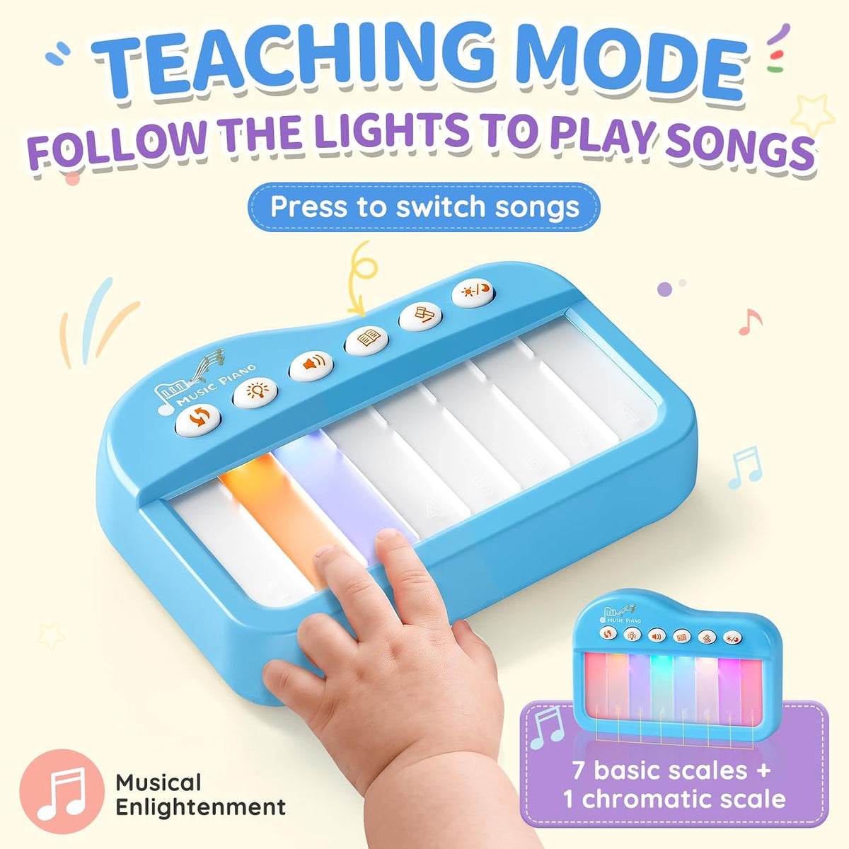 Touch-Play - Piano de juguete para bebé de 6 a 18 meses, juguetes m...