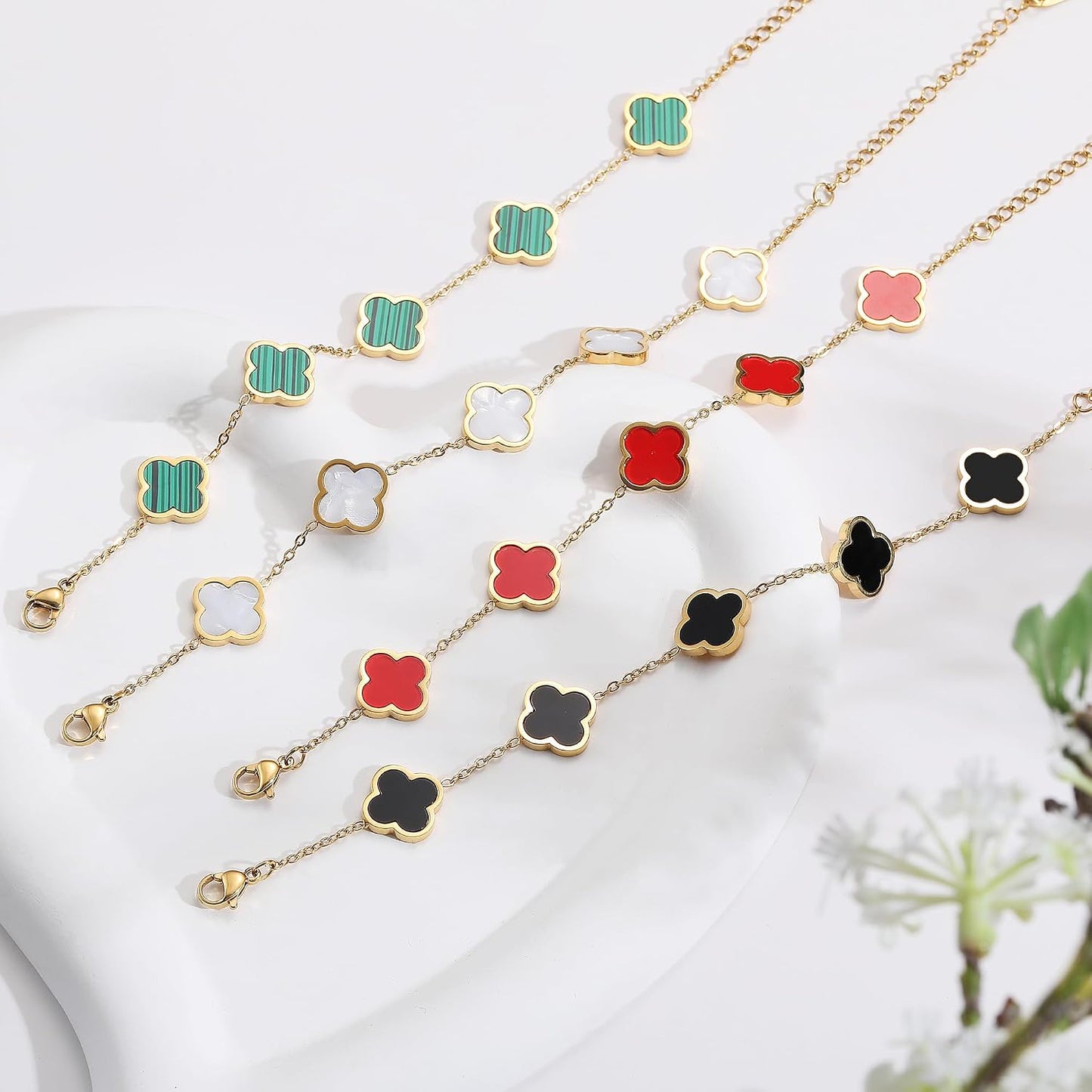 AIPPK Pulsera de Trébol de la Suerte Chapada en Oro de 18K para Muj...