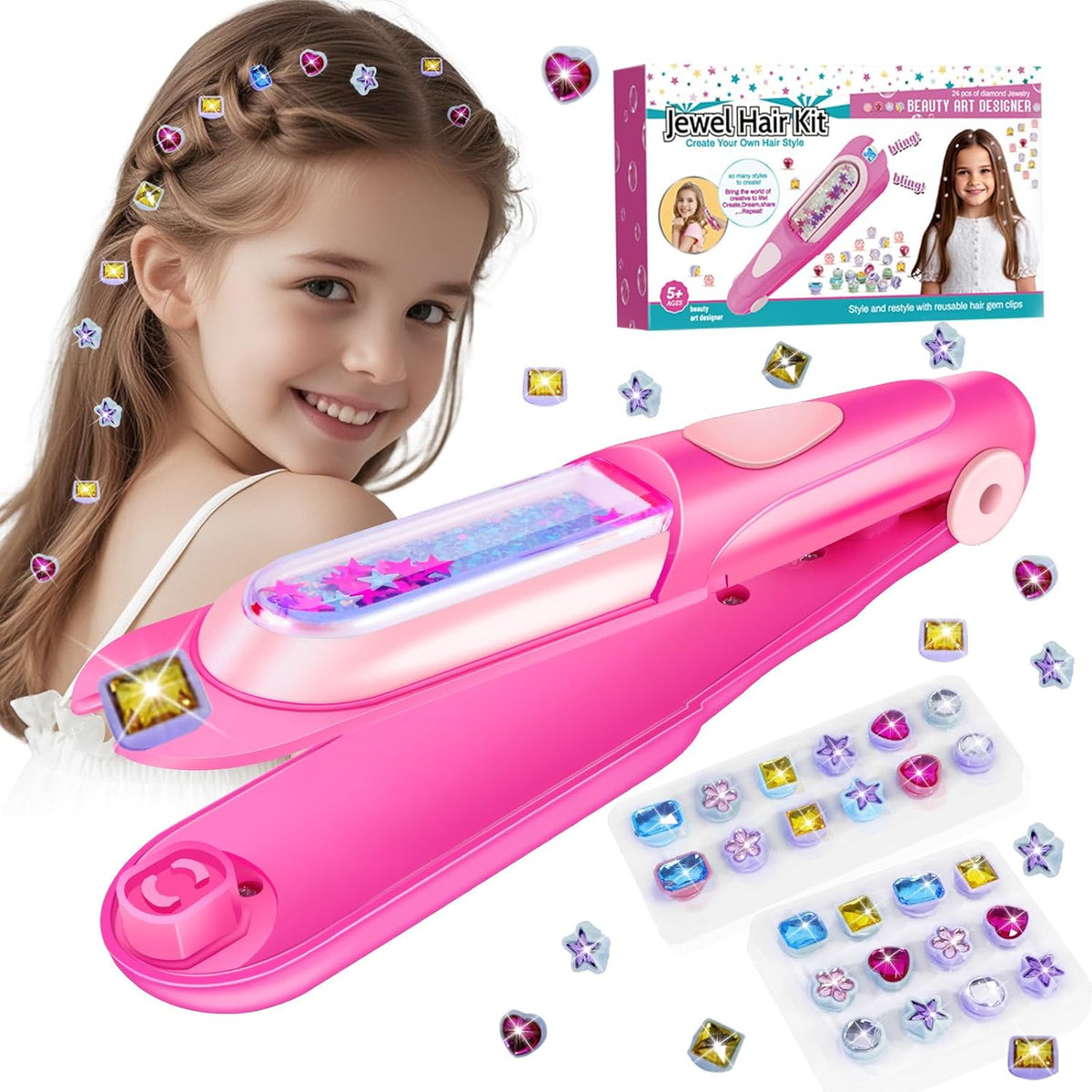 kidzkube Kit de Sellos de Gemas para el Cabello, Joyas Brillantes p...