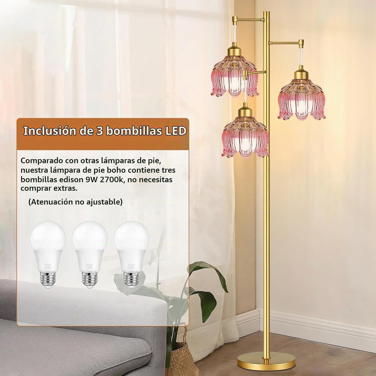 QIYIZM Lámpara de pie rosa para sala de estar, dormitorio, lámpara...