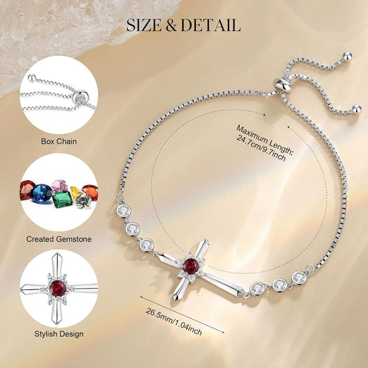 Pulsera Cruz FANCIME de Plata de Ley 925 con Piedra de Nacimiento d...