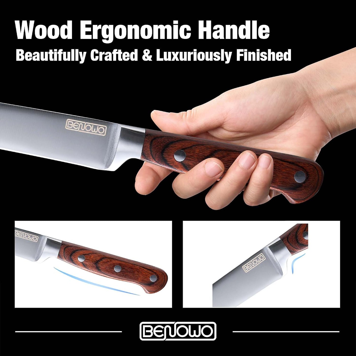 Benowo Juego de cuchillos de trinchar de 2 piezas, cuchillo y tened...