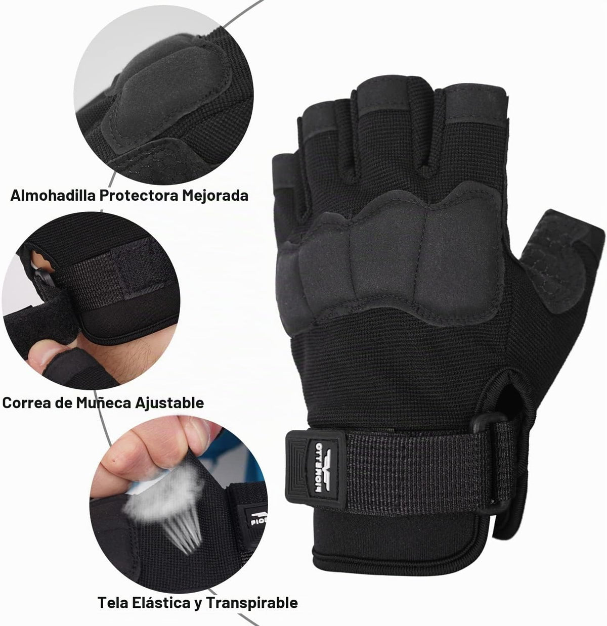 FIORETTO Guantes sin dedos, guantes de medio dedo para conducción,...