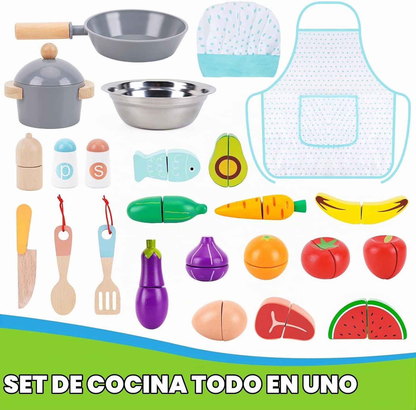 Juego de cocina de madera para niños pequeños de 1 a 3 años, juego...