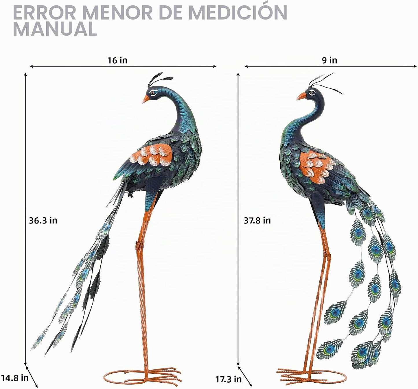 Autodaya Juego de 2 decoraciones de pavo real de 36 pulgadas, arte...
