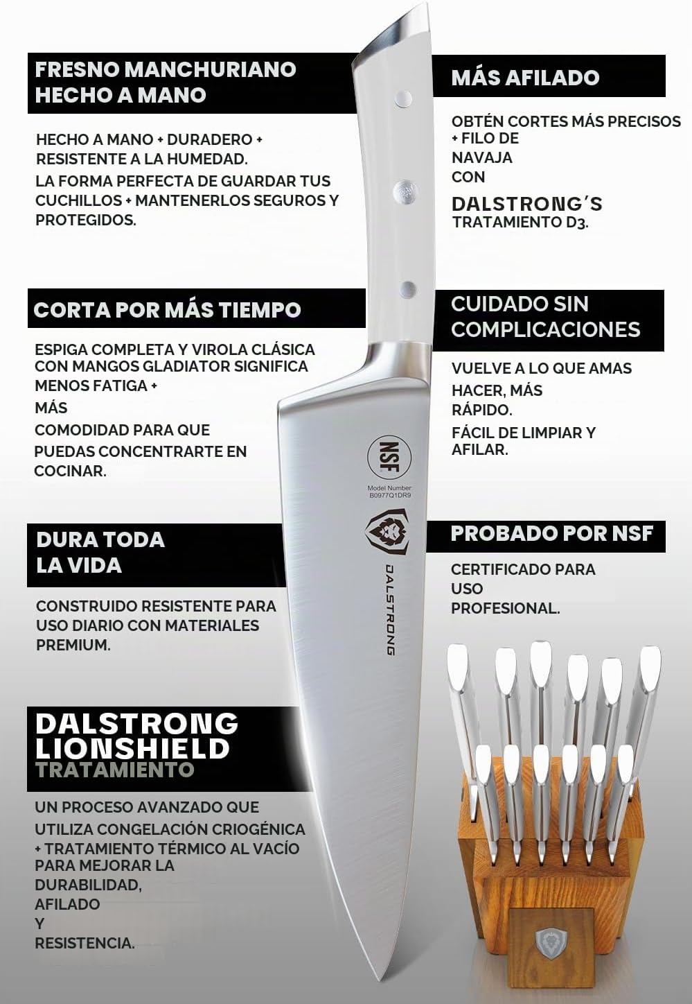 Dalstrong Juego de bloques de cuchillos de 12 piezas, asas blancas...