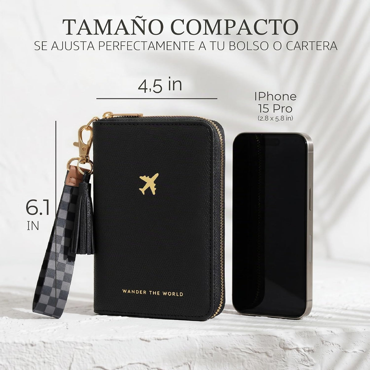 Hermoso soporte para pasaporte y cartera de viaje con correa de muñ...