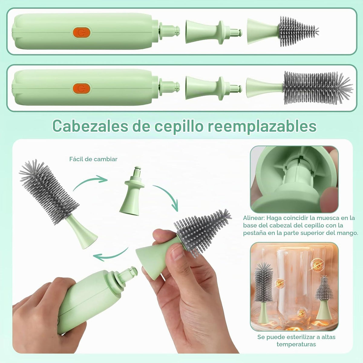 Limpiador eléctrico del cepillo de la botella, cepillo recargable d...