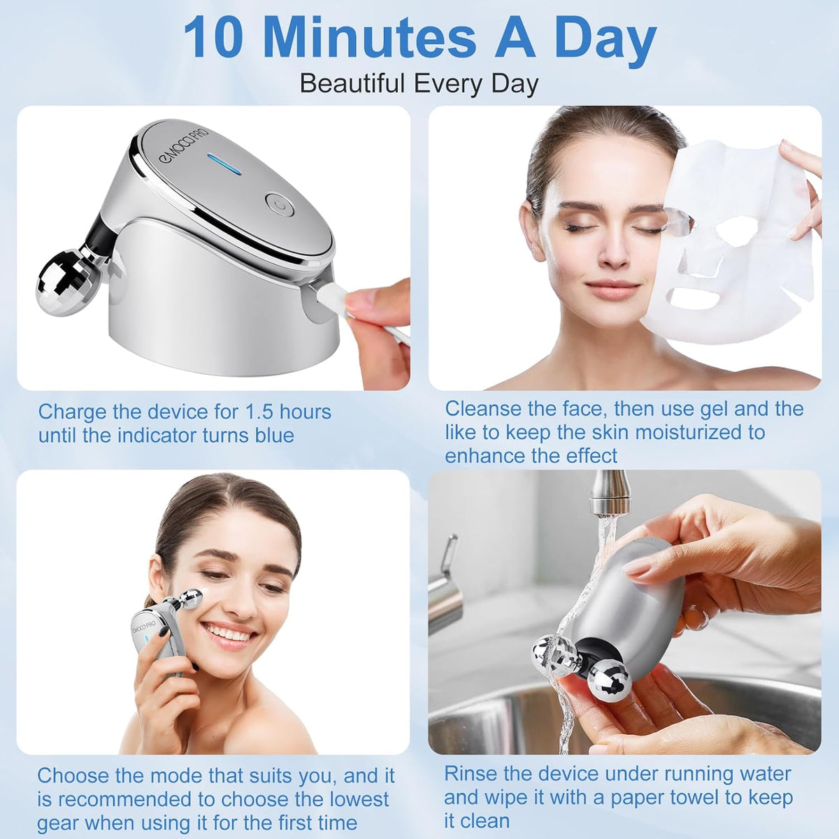 Masajeador Facial Eléctrico Suave Vibración Facial Rodillo Cuidado...