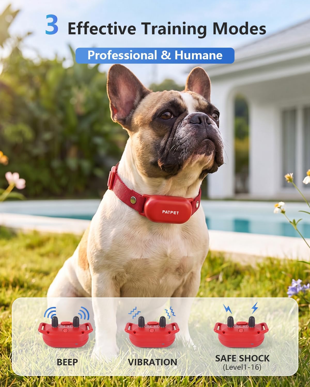 PATPET Collar de choque para perros, collar de entrenamiento de per...