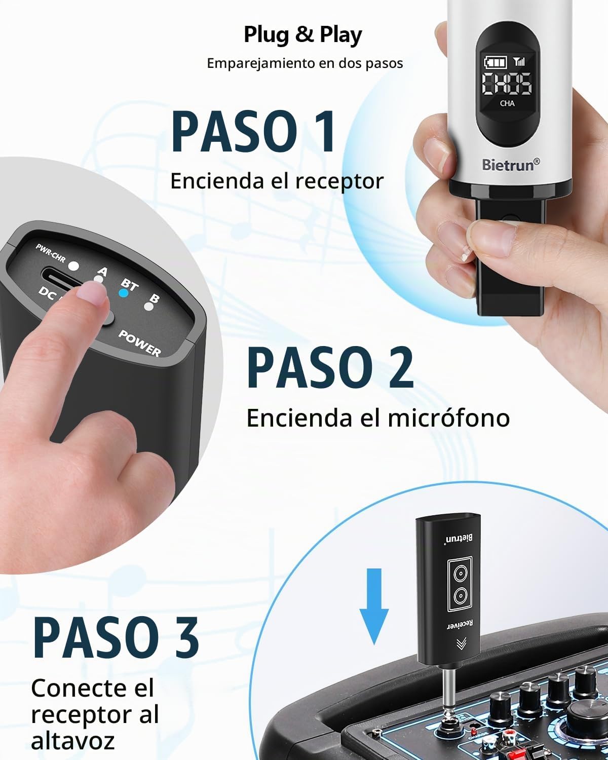 Bietrun - Micrófono inalámbrico recargable, micrófonos inalámbricos...