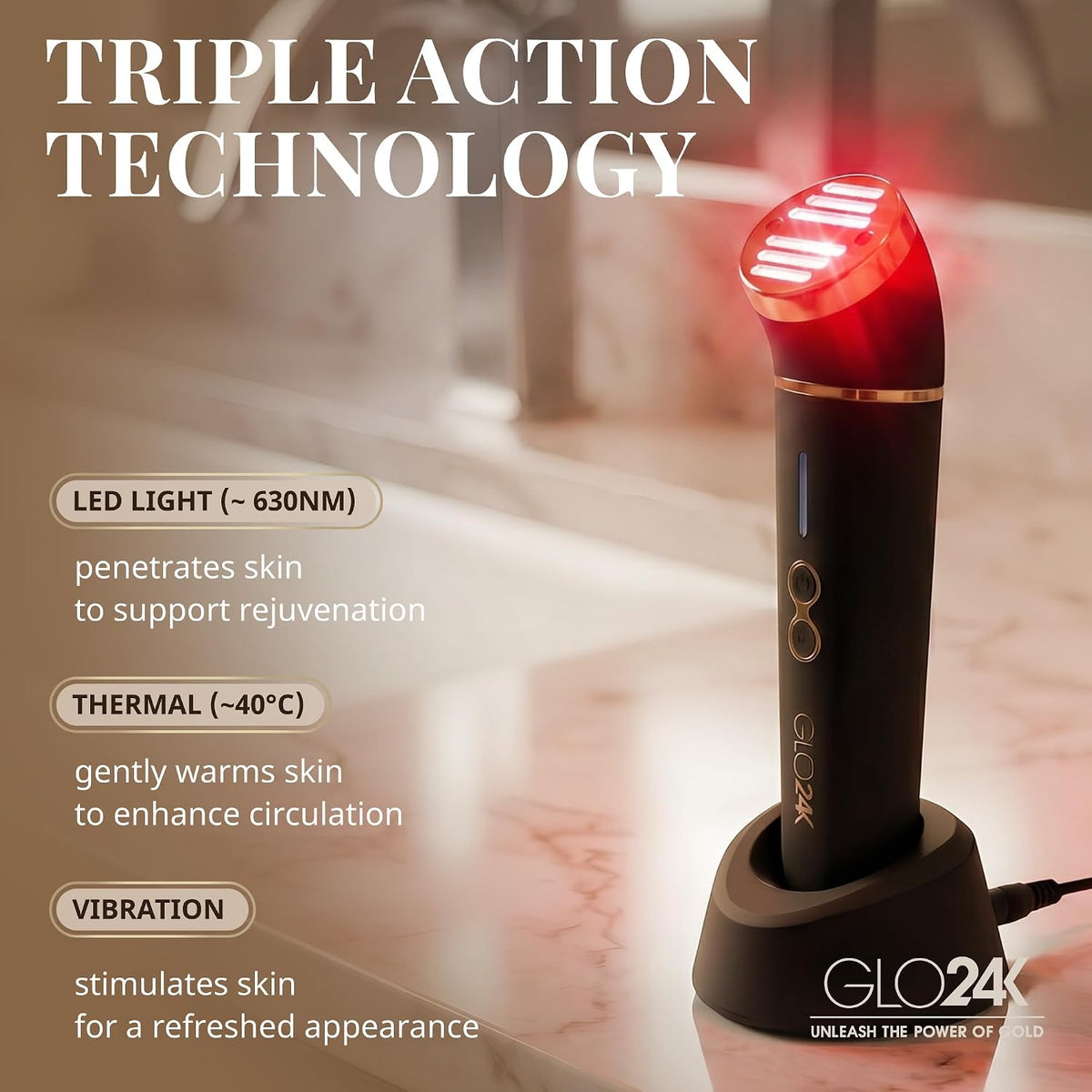 Masajeador de luz roja 3 en 1 GLO24K para cara y cuello | Dispositi...
