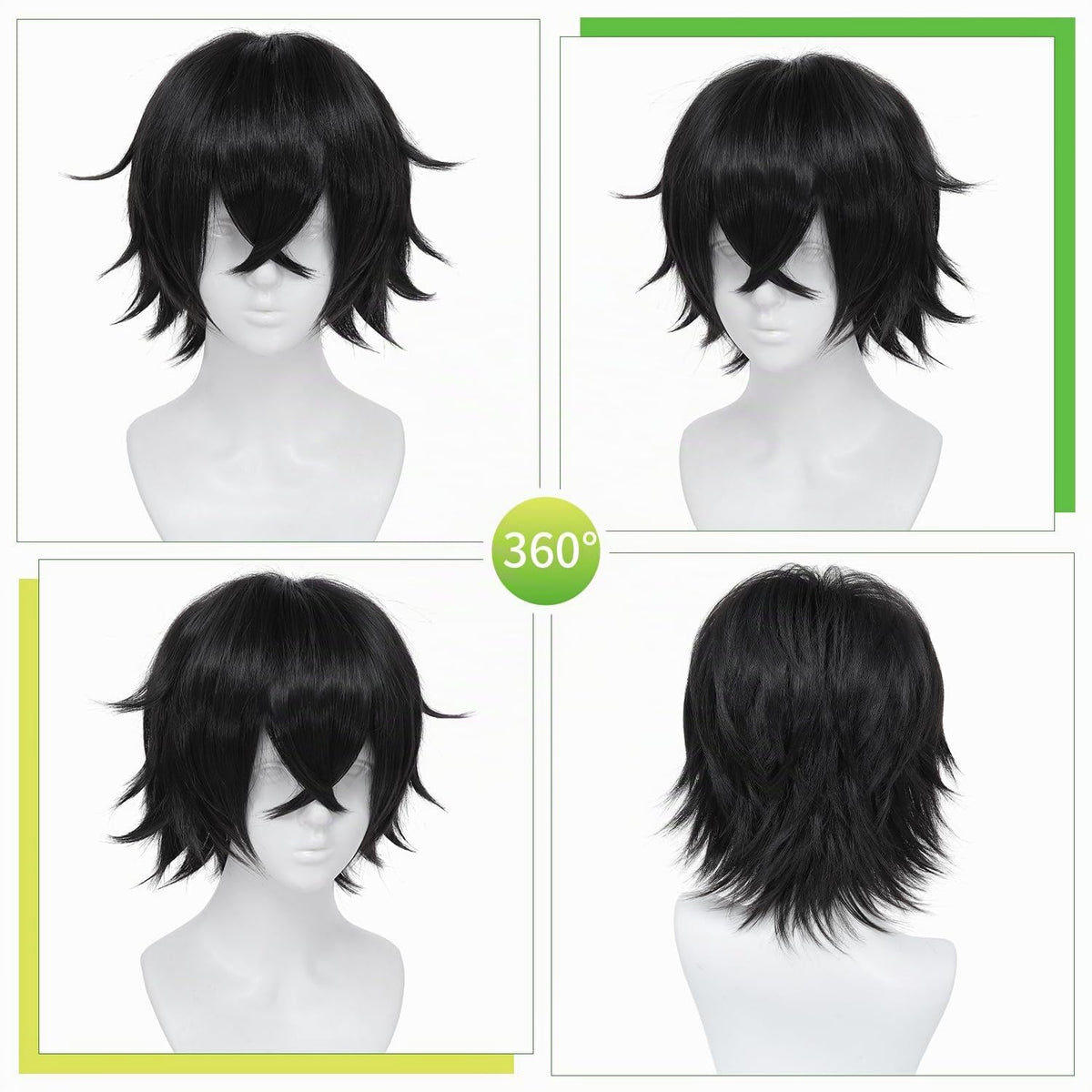 kelagoo Peluca negra de corte corto para hombres\/mujeres, peluca d...