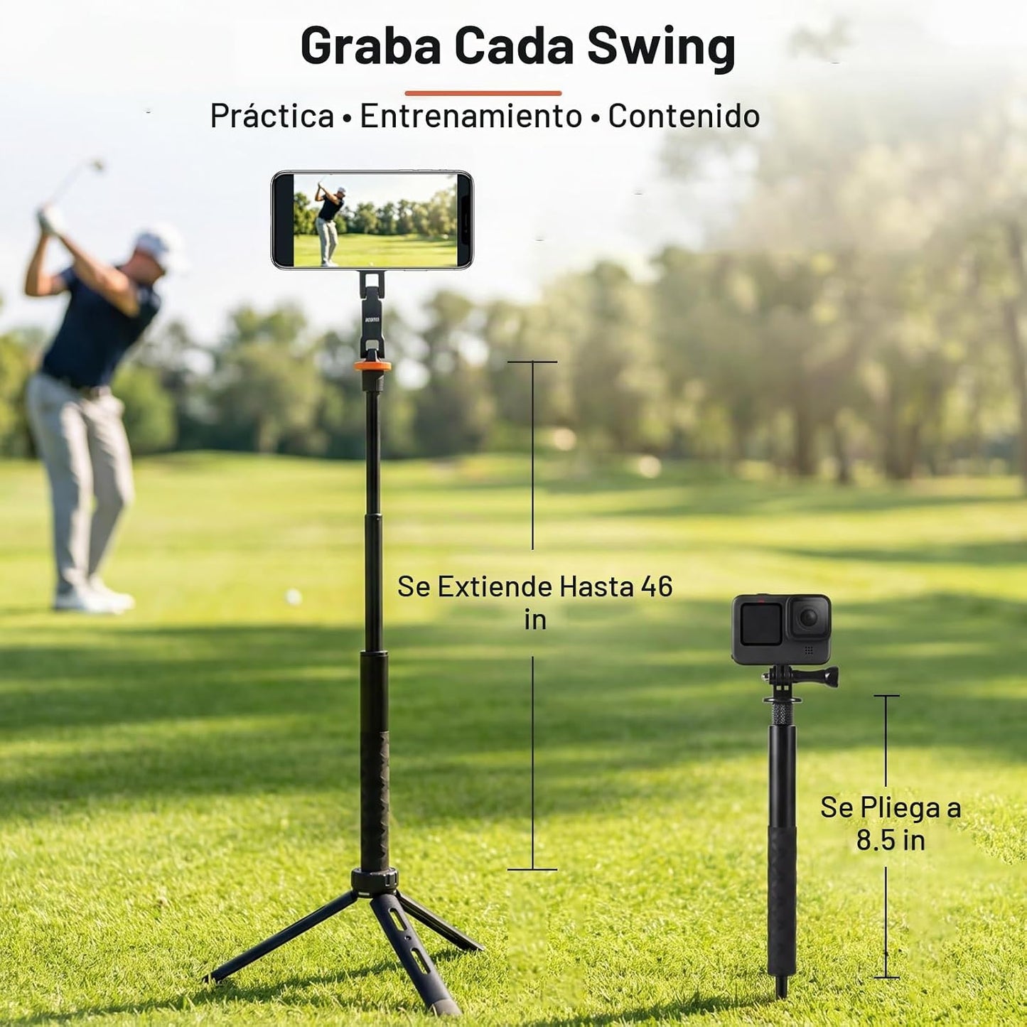 Trípode de golf, soporte de teléfono de golf para grabación de colu...