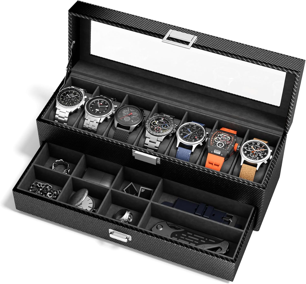 sensok Caja de reloj para hombre, 7 SLots relojes, organizador de a...