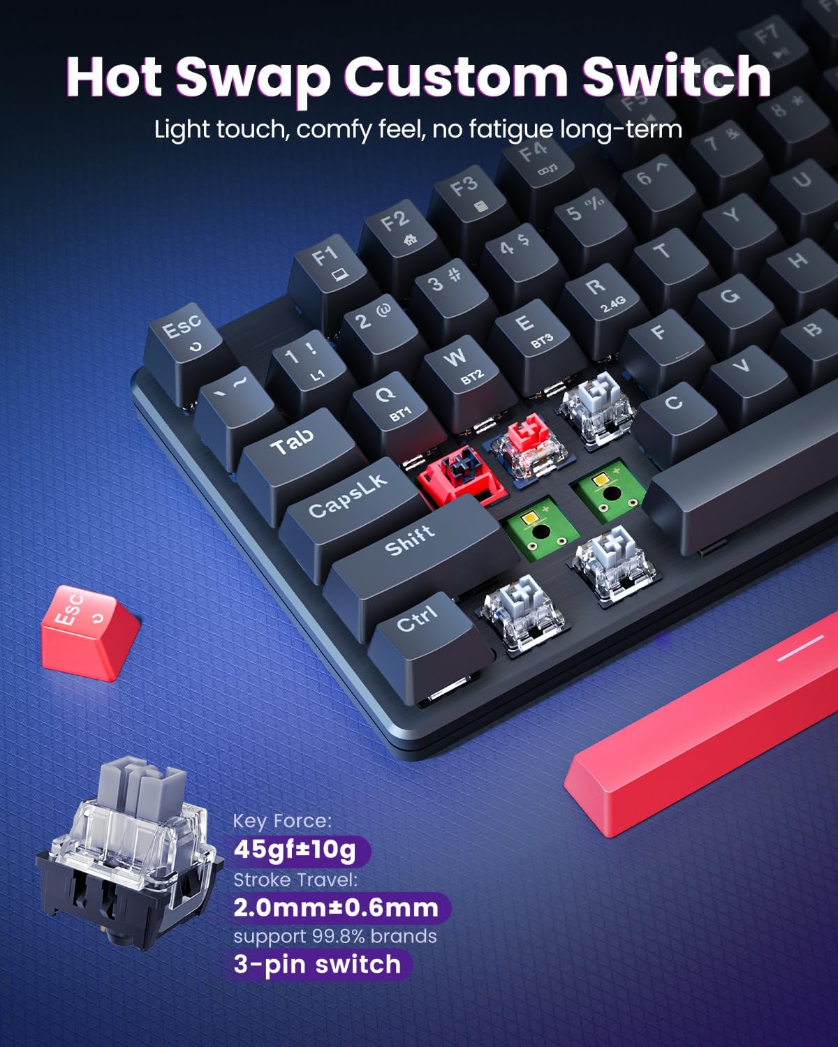 Redragon K671KS Teclado mecánico inalámbrico para juegos, teclado p...