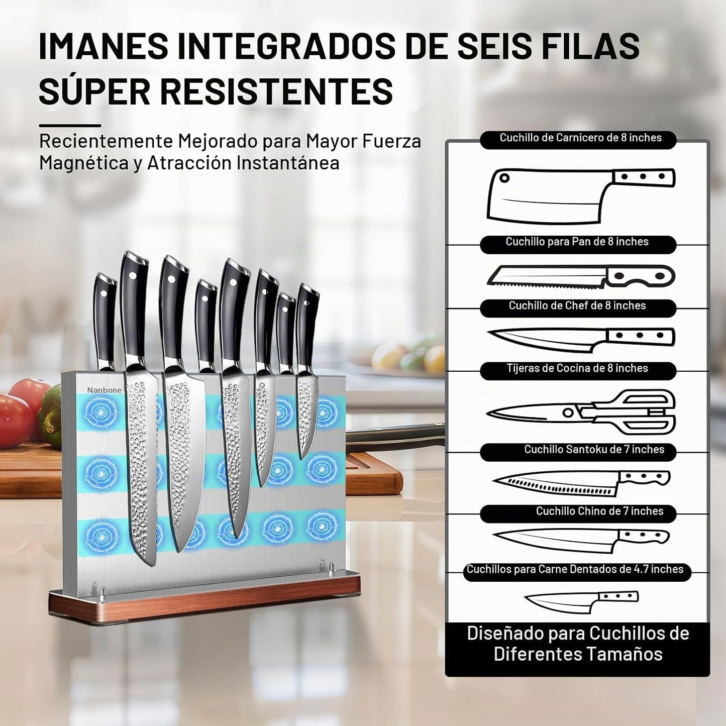 Soporte magnético para cuchillos sin cuchillos, soporte magnético d...
