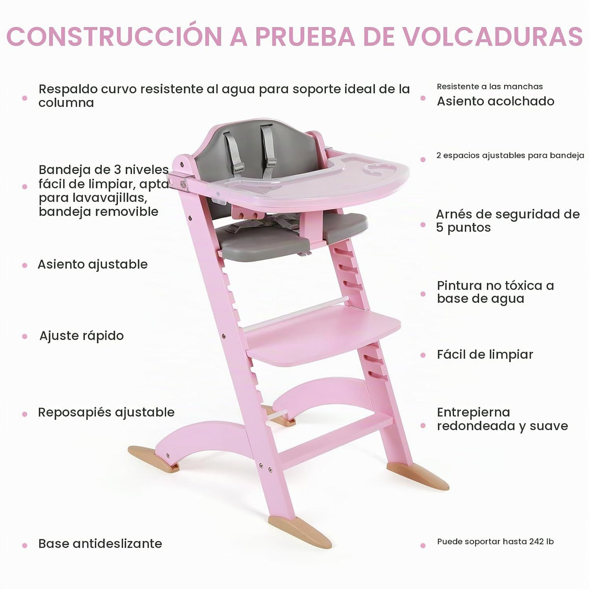 Cowiewie - Silla alta convertible 3 en 1 de madera, asiento y repos...
