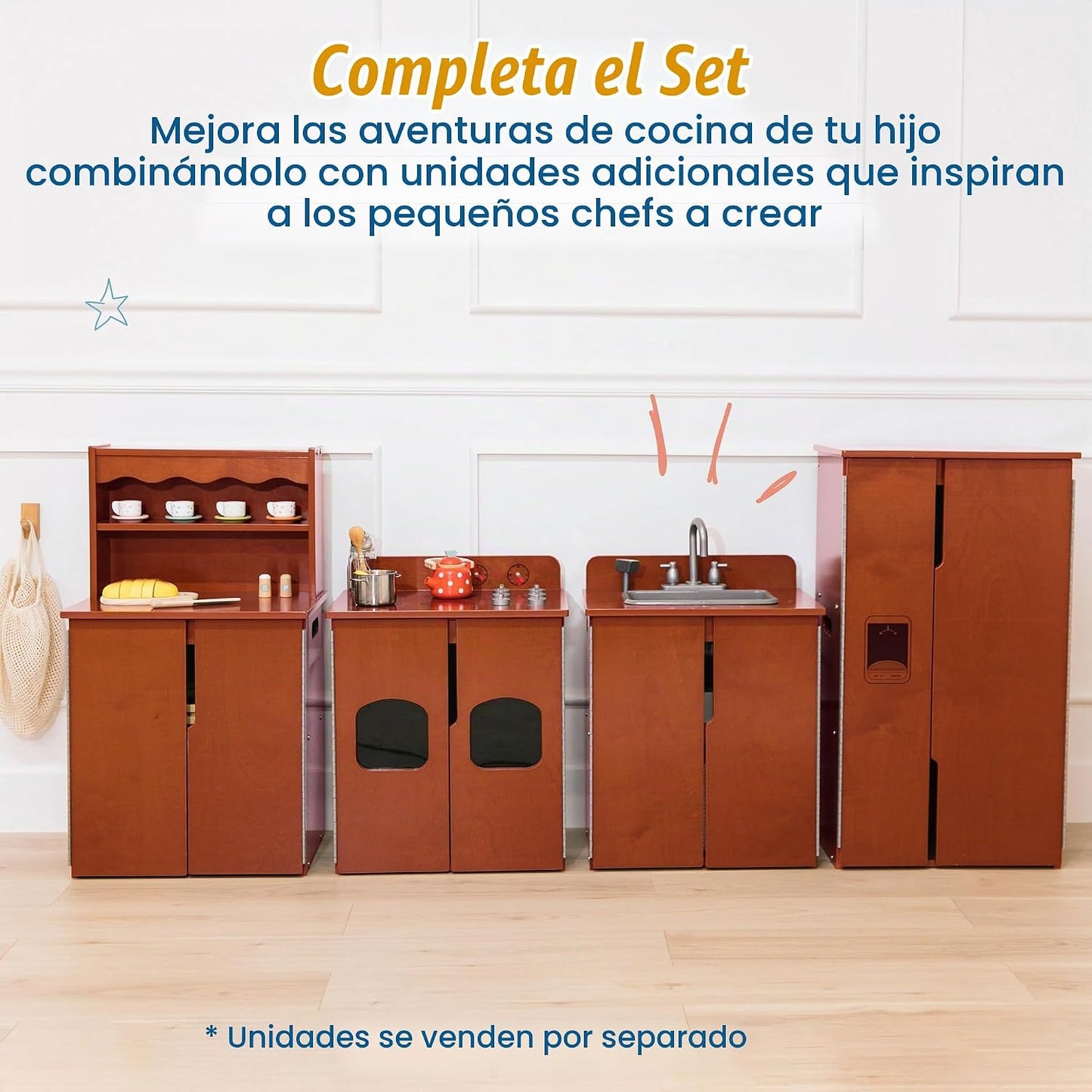 ECR4Kids Estufa de Cocina de Juguete, Set de Juego de Madera, Nogal...