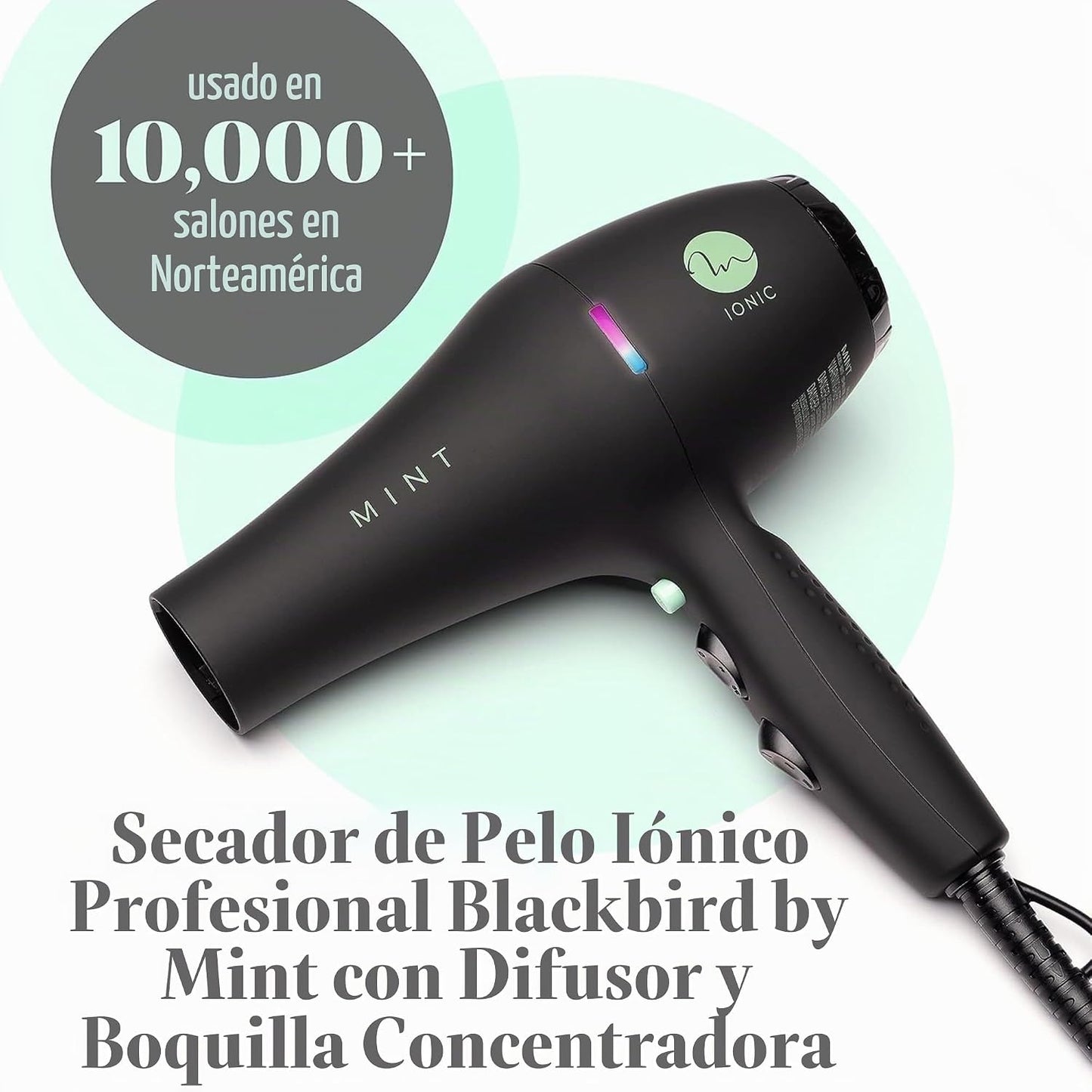 MINT Secador de pelo iónico infrarrojo Blackbird con difusor, 1875W...