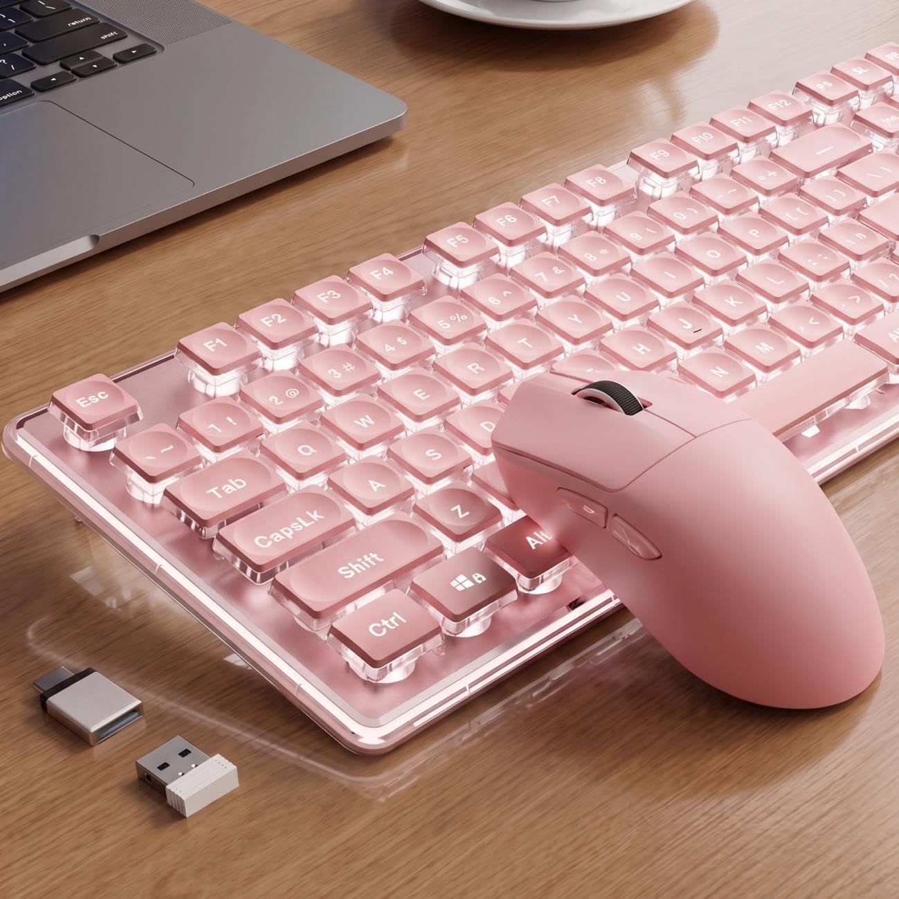 Combinación de teclado y mouse inalámbricos, retroiluminación blanc...