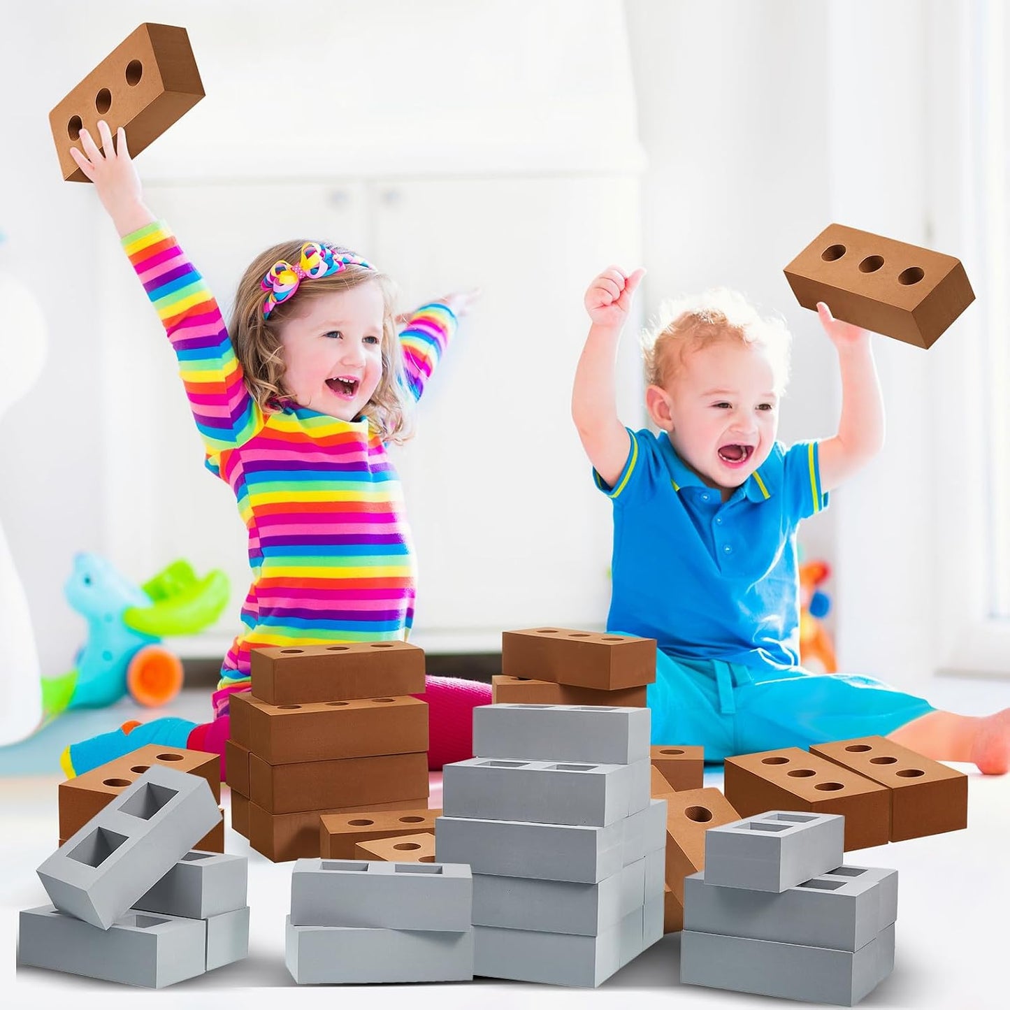 Deekin Bloques de construcción de ladrillo de espuma para niños, bl...